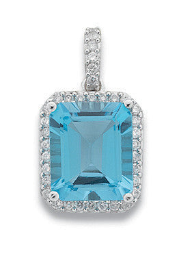 9ct White Gold 0.38ct Diamond & 7.50ct Blue Topaz Pendant - 9ct Gold