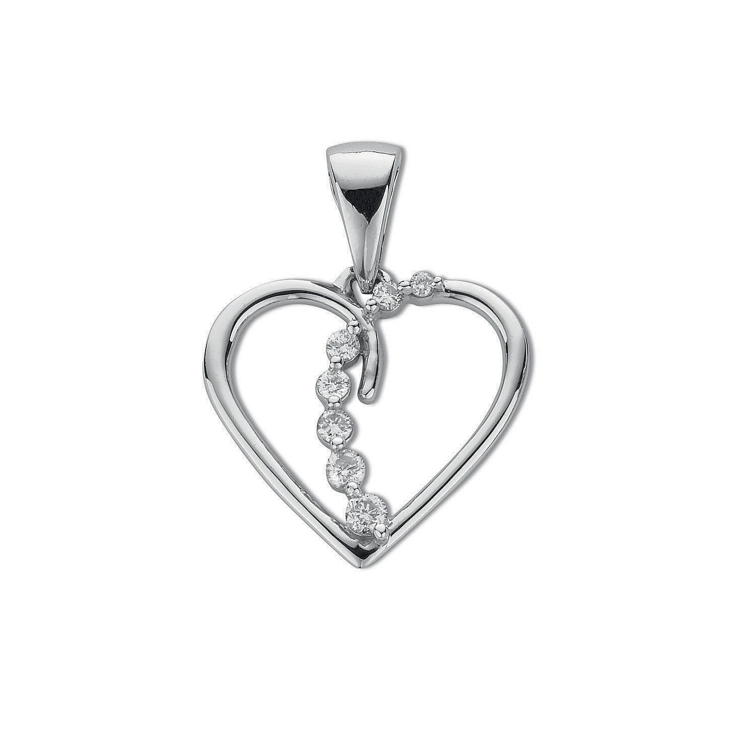 9ct White Gold 0.10ct Diamond Heart Pendant - 9ct Gold