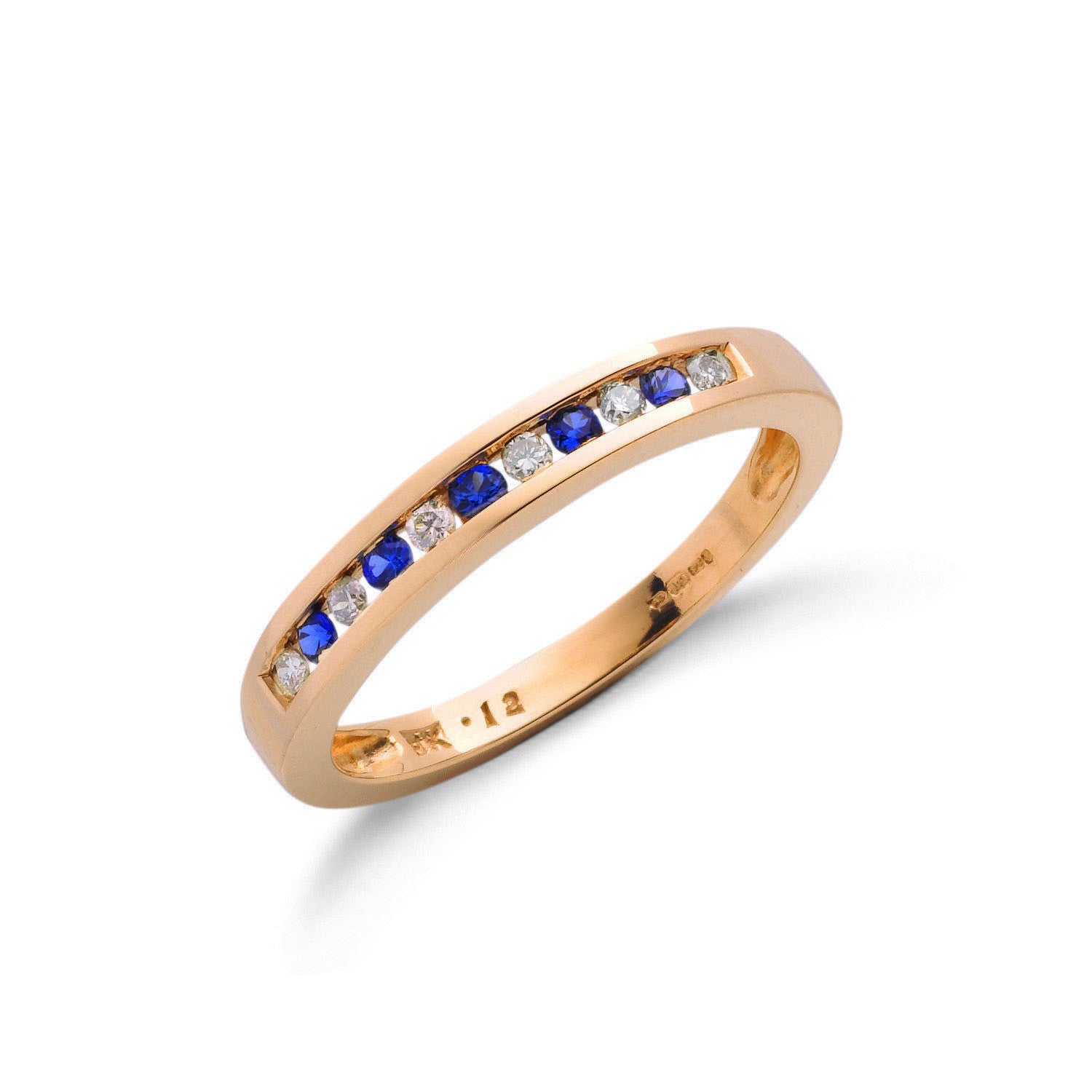 9ct Yellow Gold 0.12ct Diamond & 0.16ct Blue Sapphire Eternity Ring - 9ct Gold