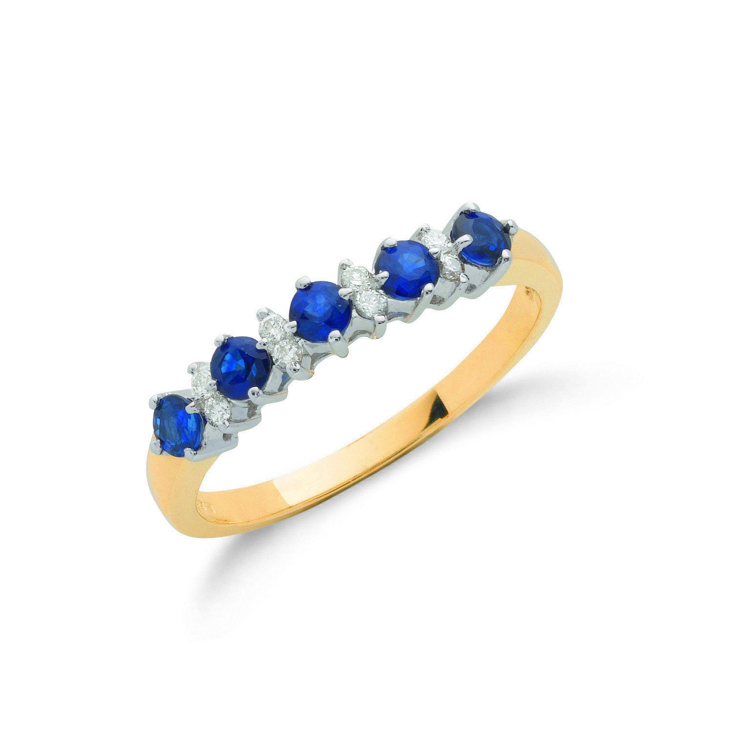 9ct Yellow Gold 0.12ct Diamond & 0.65ct Blue Sapphire Eternity Ring - 9ct Gold