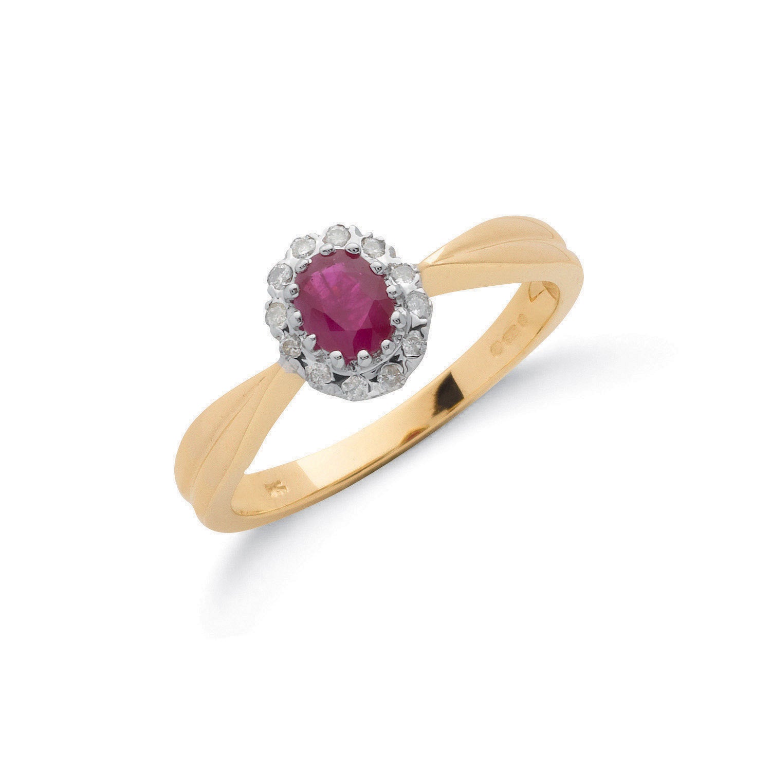 9ct Yellow Gold 0.10ct Diamond & 0.50ct Ruby Cluster Ring - 9ct Gold