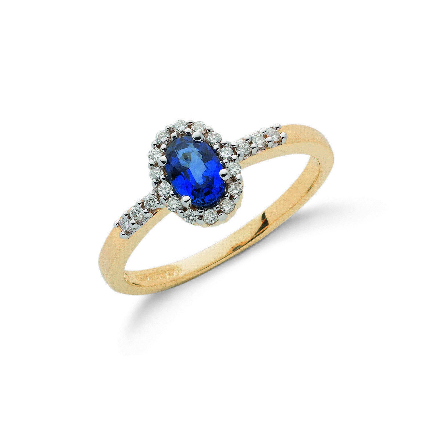 9ct Yellow Gold 0.16ct Diamond & 0.50ct Sapphire Cluster Ring - 9ct Gold