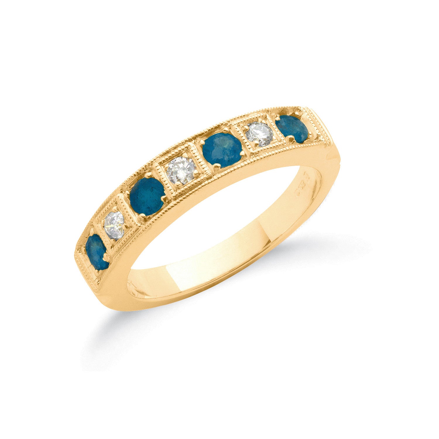 18ct Yellow Gold 0.15ct Diamond & 0.80ct Blue Sapphire Eternity Ring - 18ct Gold