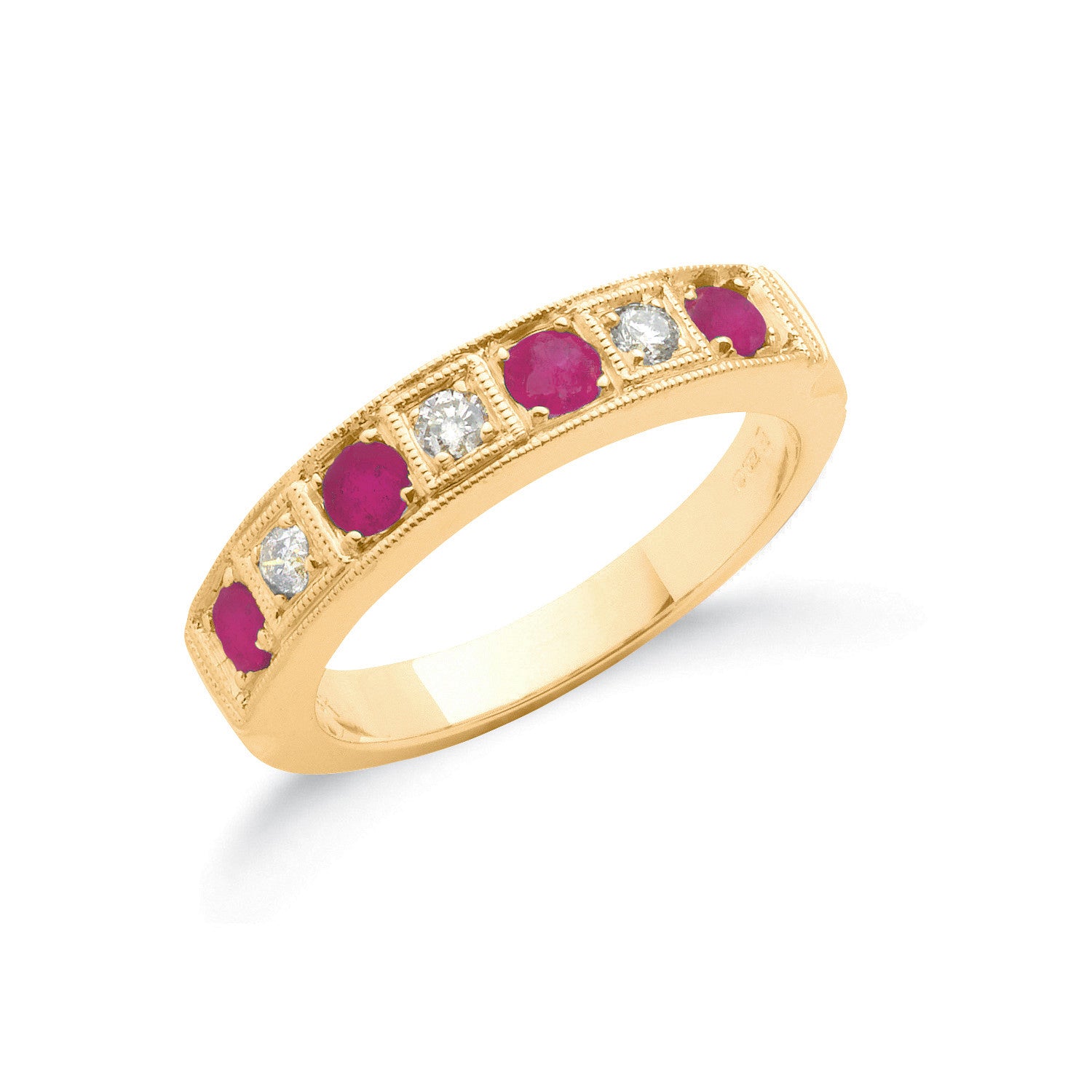 18ct Yellow Gold 0.15ct Diamond & 0.80ct Ruby Eternity Ring - 18ct Gold