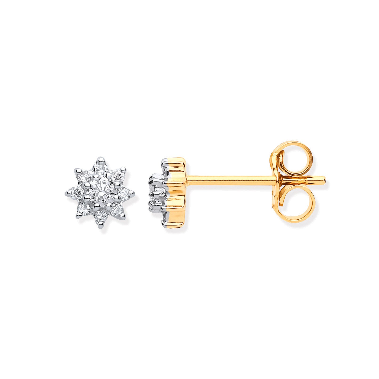 9ct Yellow Gold 0.25ct Diamond Cluster Stud Earrings - 9ct Gold