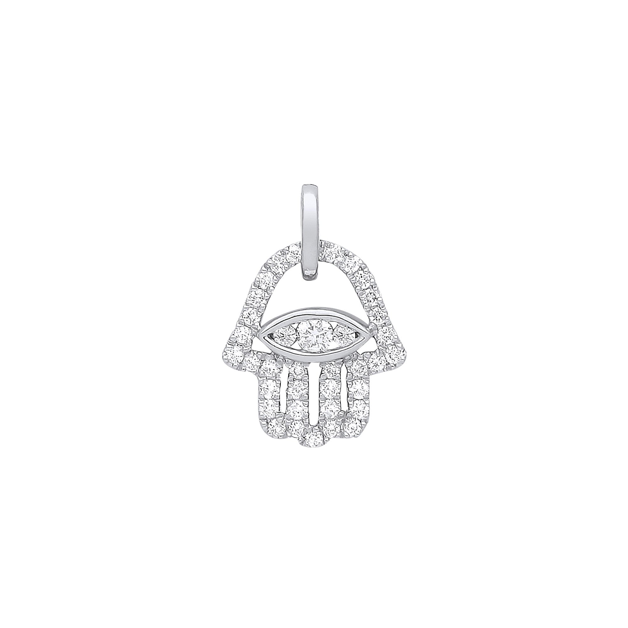9ct White Gold 0.22ct diamonds Hamsa Pendant - 9ct Gold