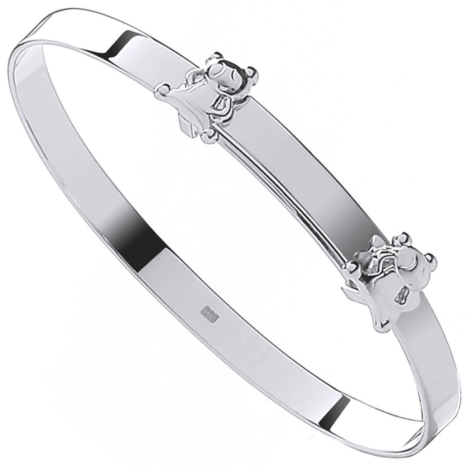 Silver Expandable Teddy Bears Baby Bangle - Silver