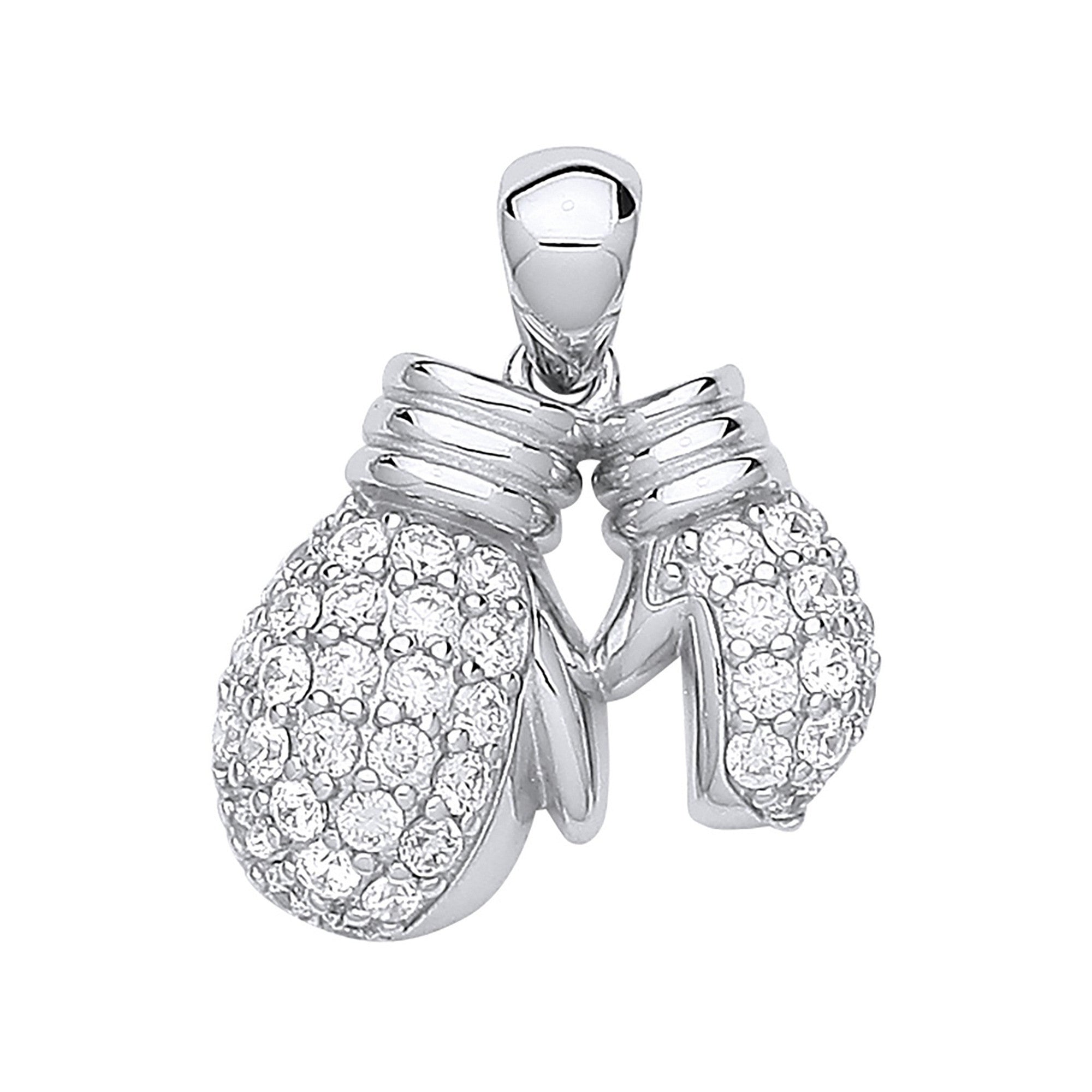 Silver Cubic Zirconia Boxing Gloves Drop Pendant - Silver