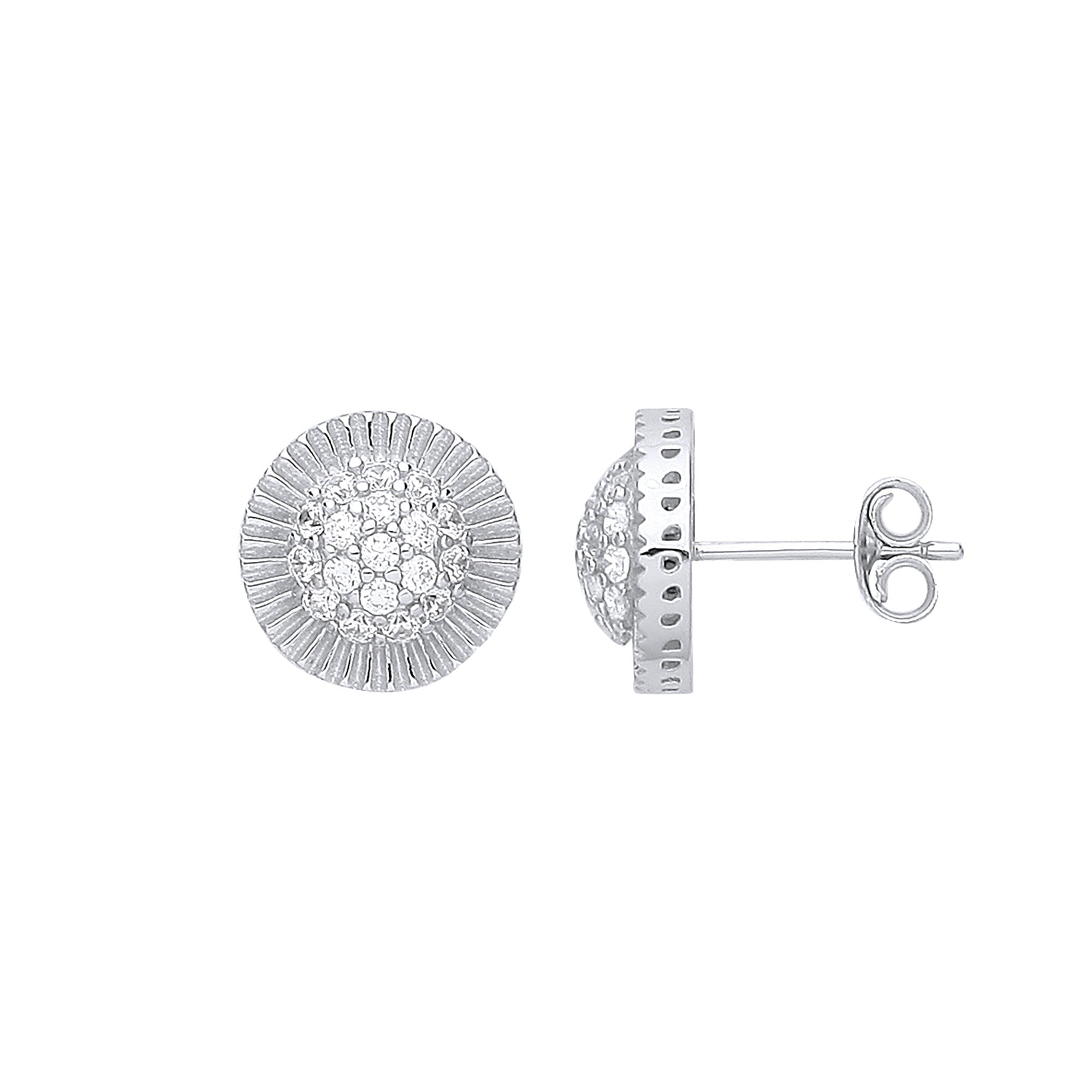 Silver Round 11.0mm Stud Cubic Zirconia Earrings - Silver