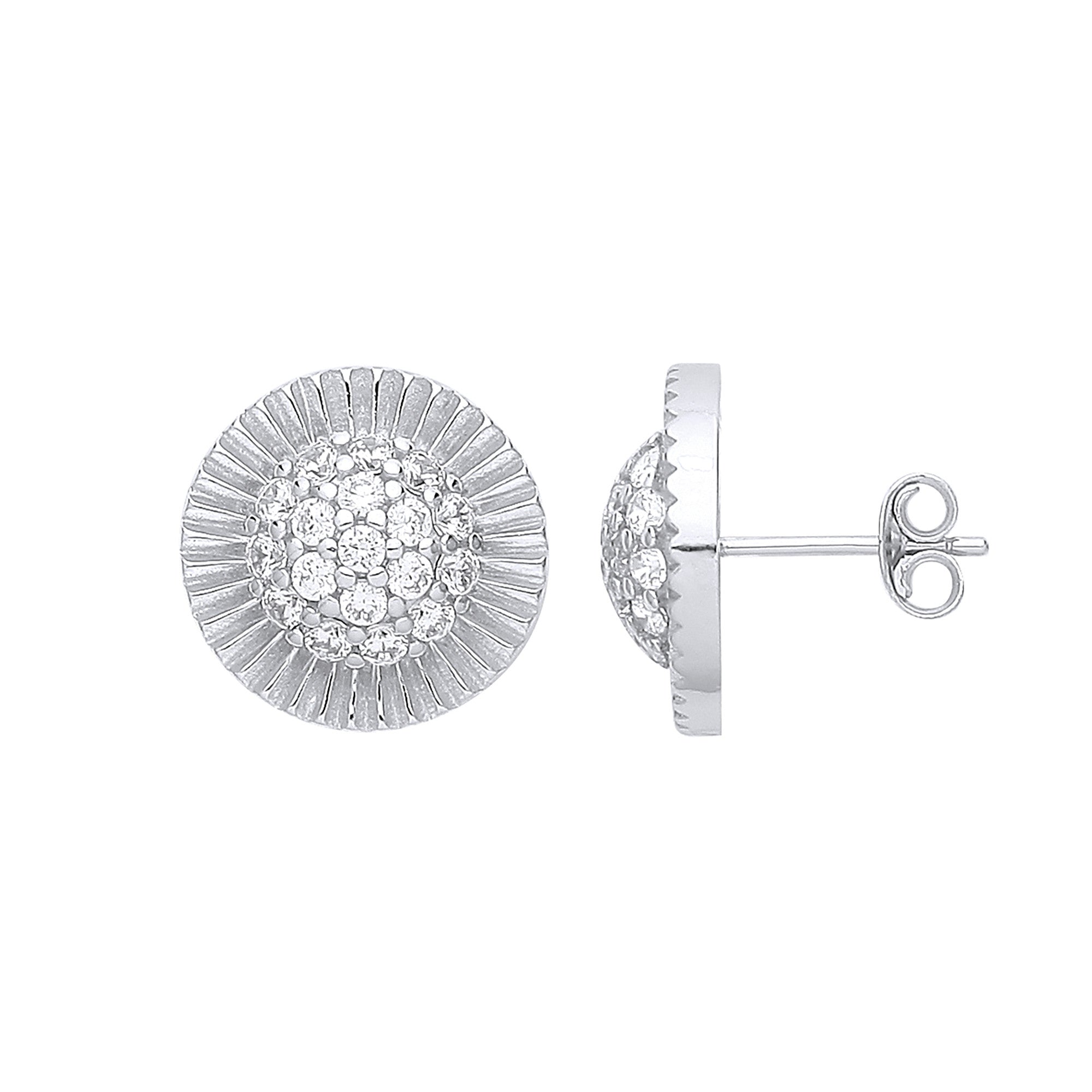 Silver Round 15mm Stud Cubic Zirconia Earrings - Silver
