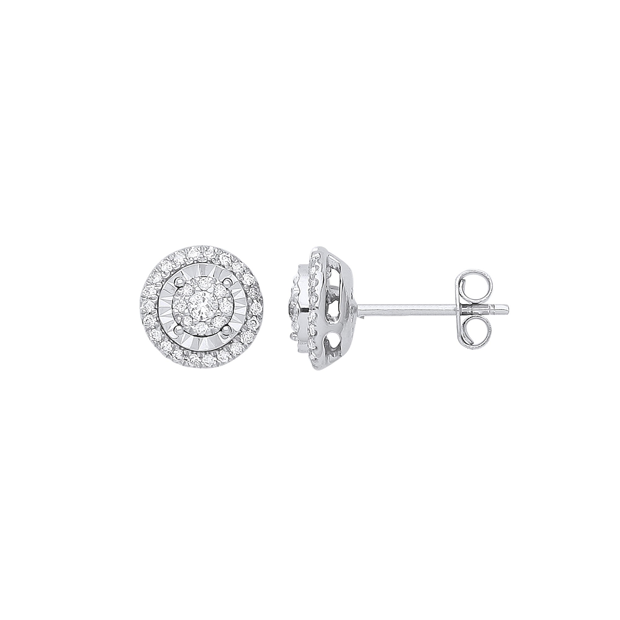 9ct White Gold Multi Circles Stud Diamond 0.36ctw Earrings - 9ct Gold