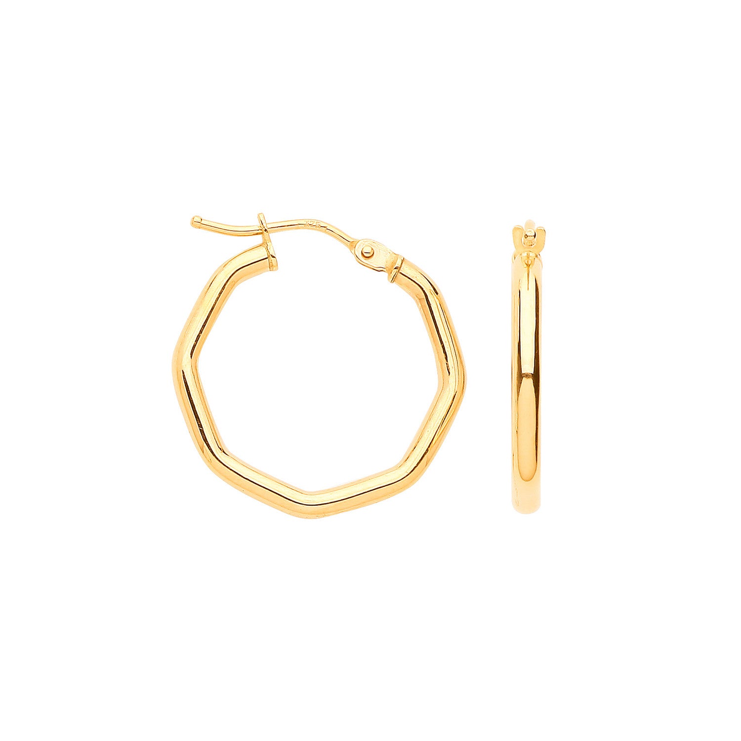 Yellow Gold 20mm Octagon Hoop Earrings - 9ct Gold