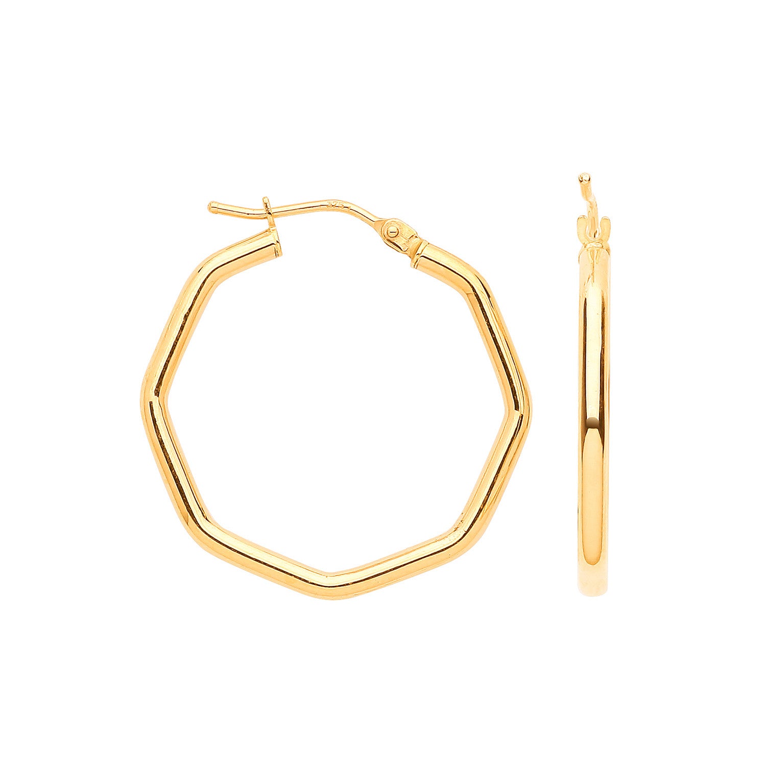Yellow Gold 26mm Octagon 26mm Hoop Earrings - 9ct Gold