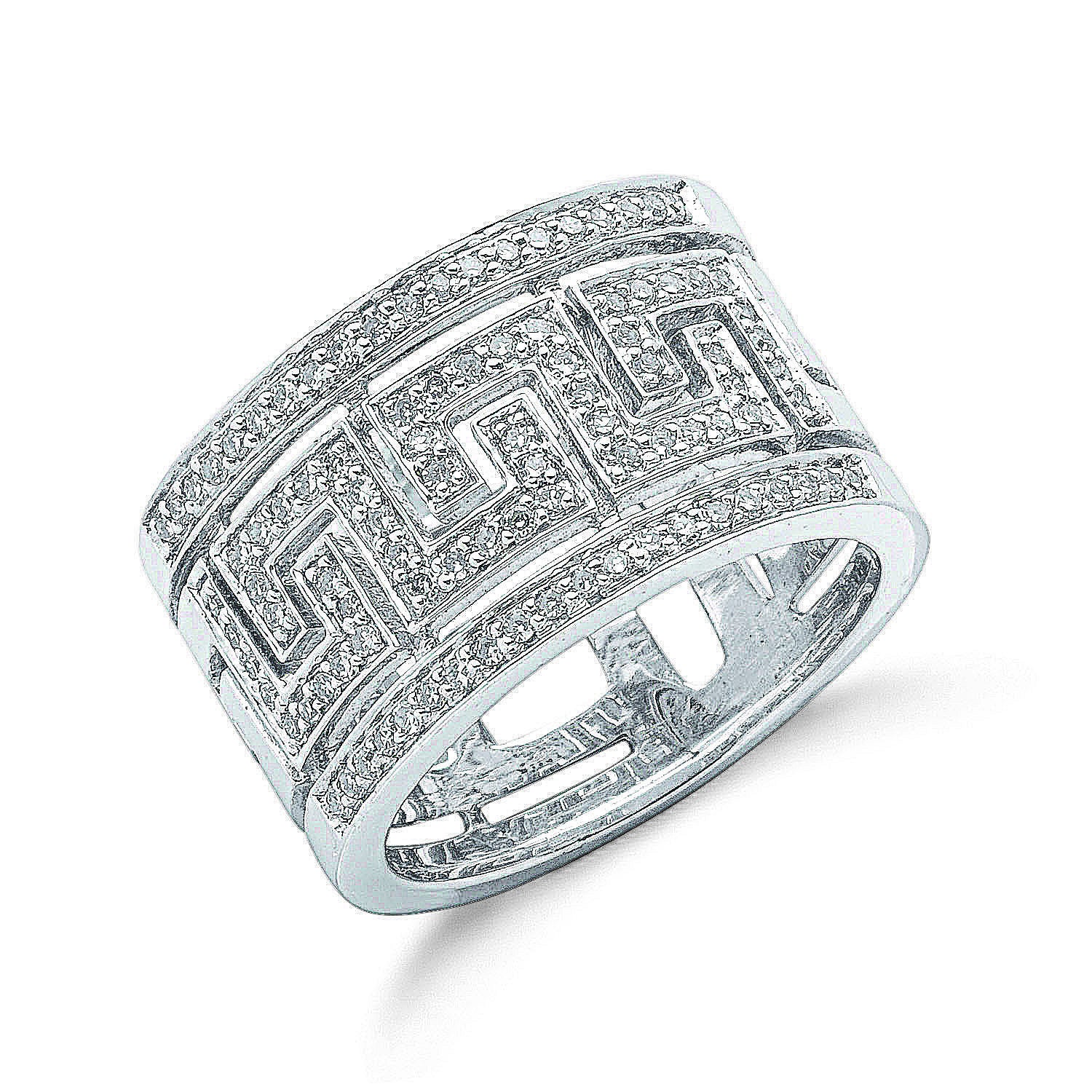 Bague en or blanc 9 carats avec diamant 0,50 carat motif clé grecque - Or 9 carats