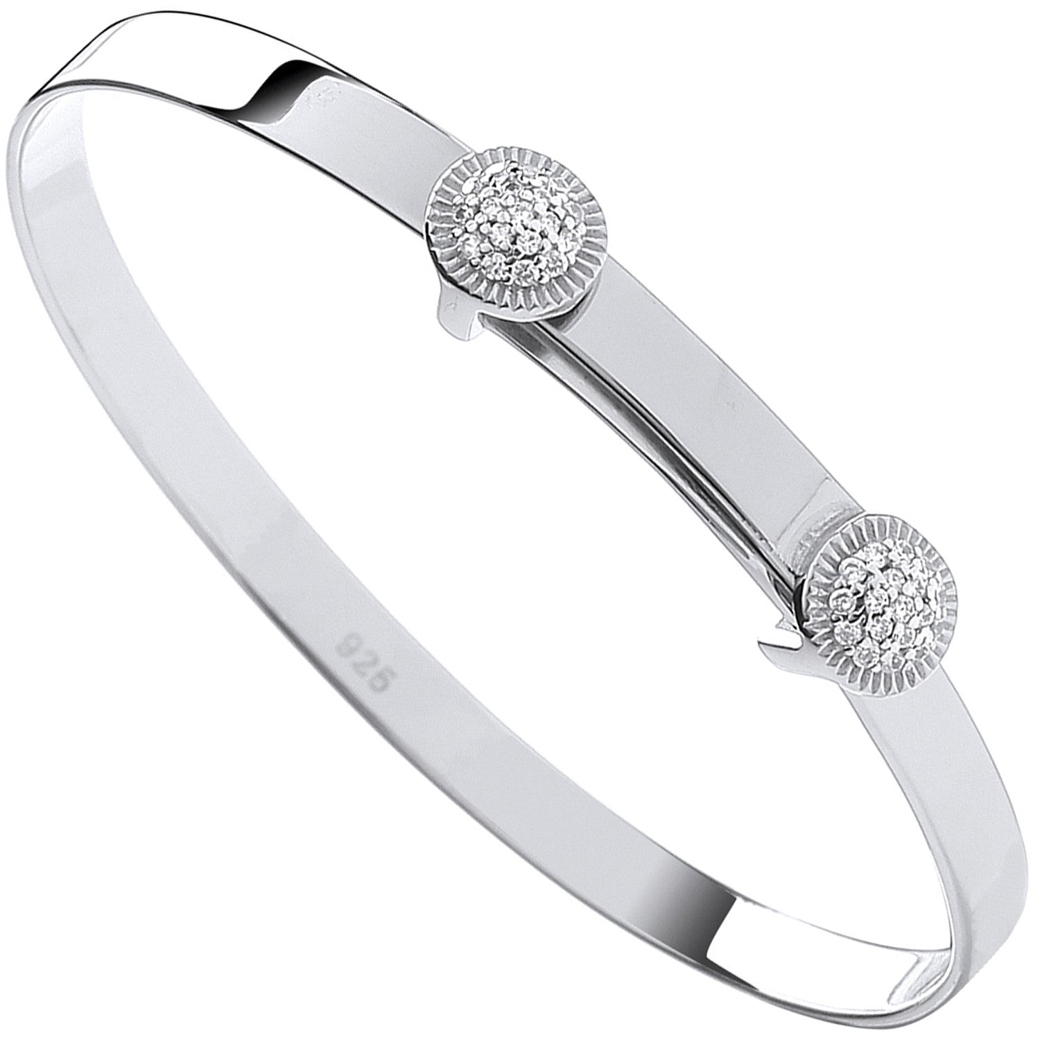 Silver Expandable Cubic Zirconia Round Studs Baby Bangle - Silver