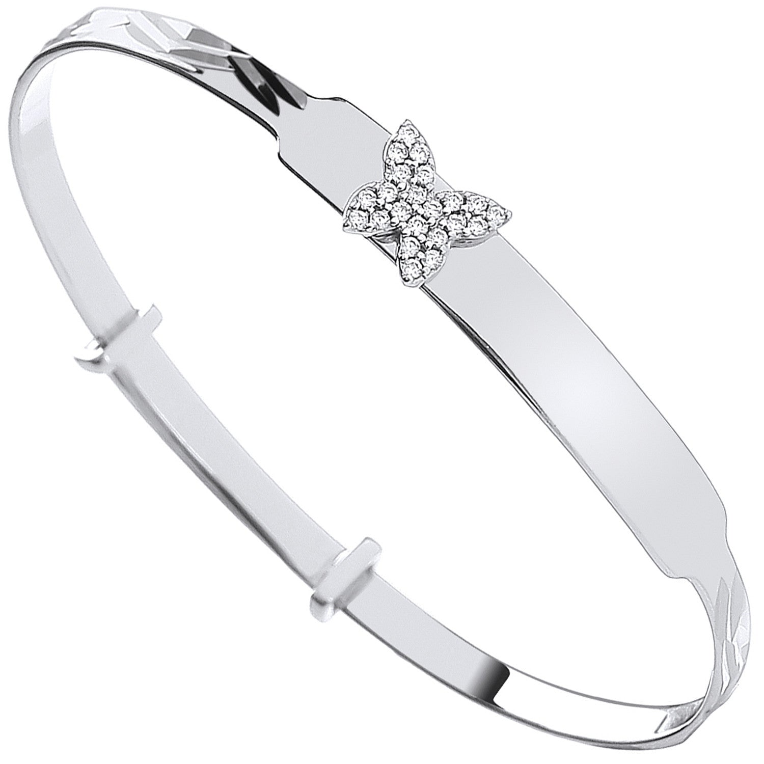 Silver Cubic Zirconia Butterfly Expandable ID Baby Bangle - Silver