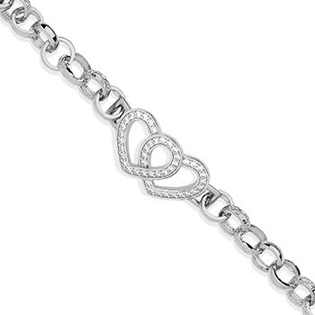 Silver Belcher Links Cubic Zirconia Hearts Baby Bracelet - Silver
