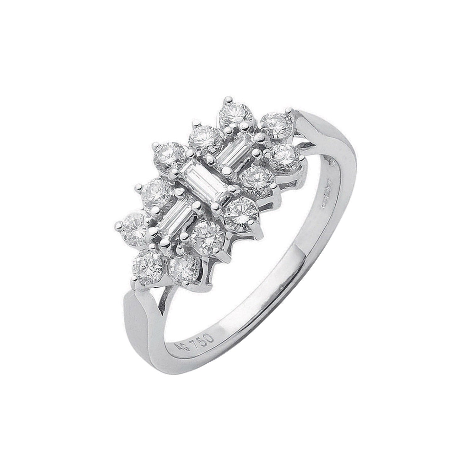 18ct White Gold D.1.00ctw Diamond Boat/Cluster Ring - 18ct Gold