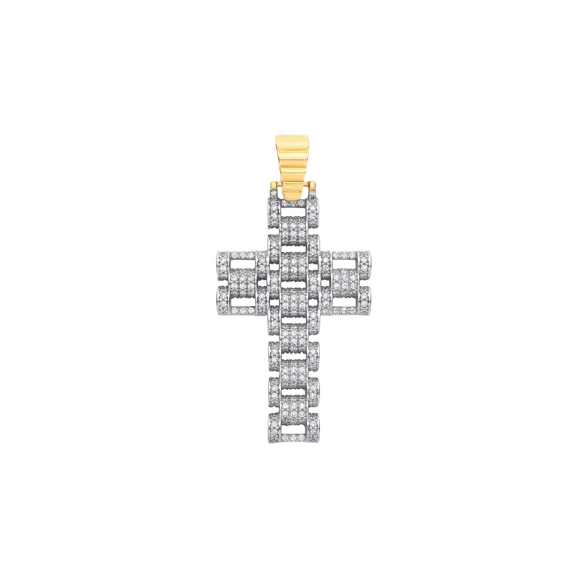 Yellow & White Gold Cubic Zirconia Fancy Link 55mm Cross - 9ct Gold