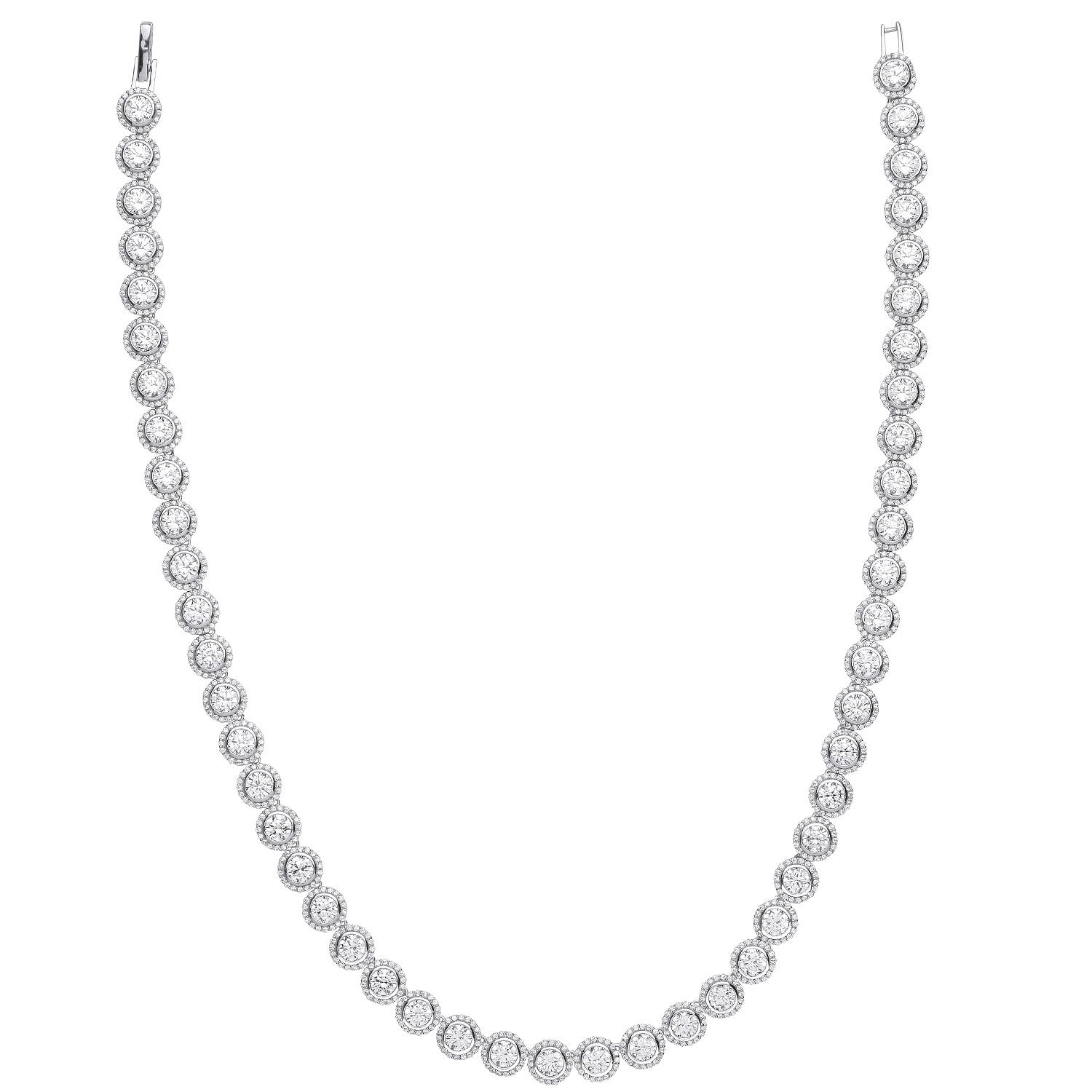 Silver Rubover Round Cubic Zirconia Halo Style Tennis Collarette - Silver