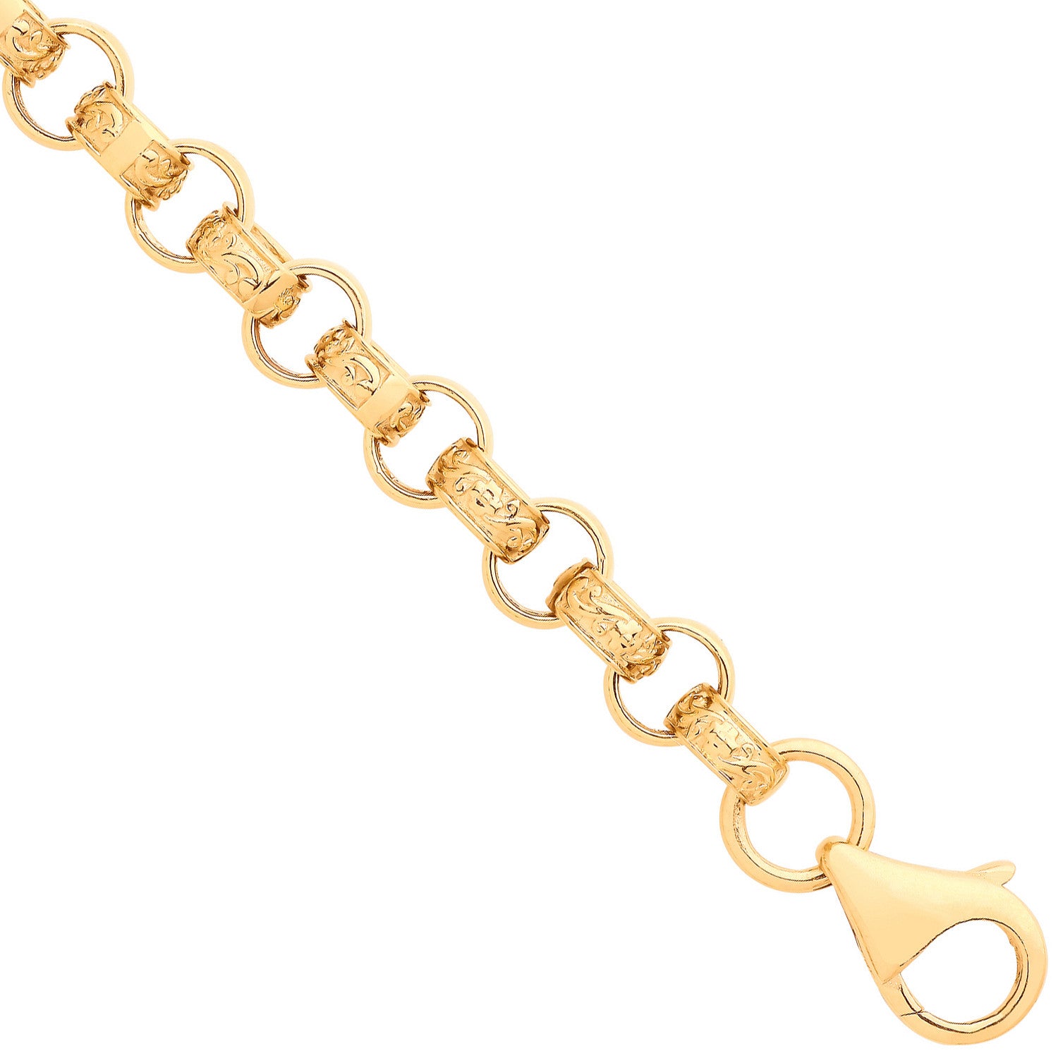 Yellow Gold Plain & Engraved Round 6.6mm Belcher Chain - 9ct Gold