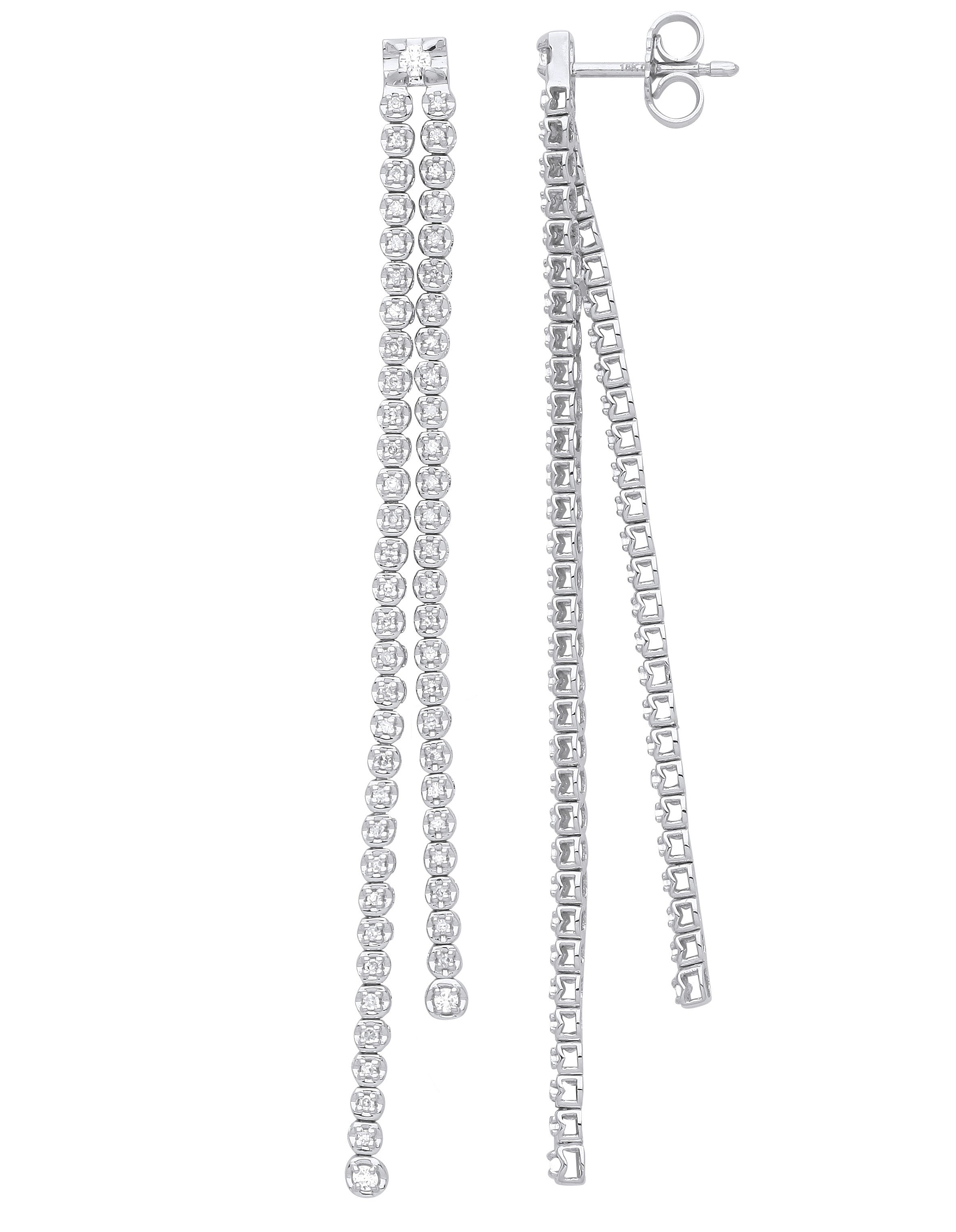 18ct White Gold Double Row 0.50ctw Drop Earrings - 18ct Gold