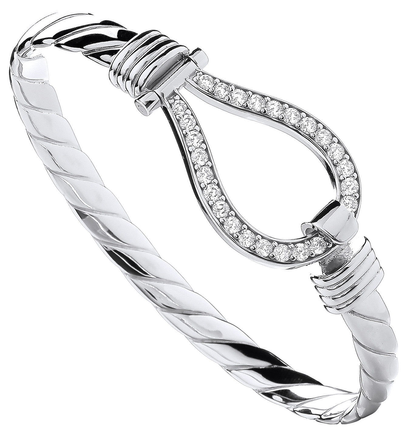 Silver Cubic Zirconia Hook Gents Bangle - Silver