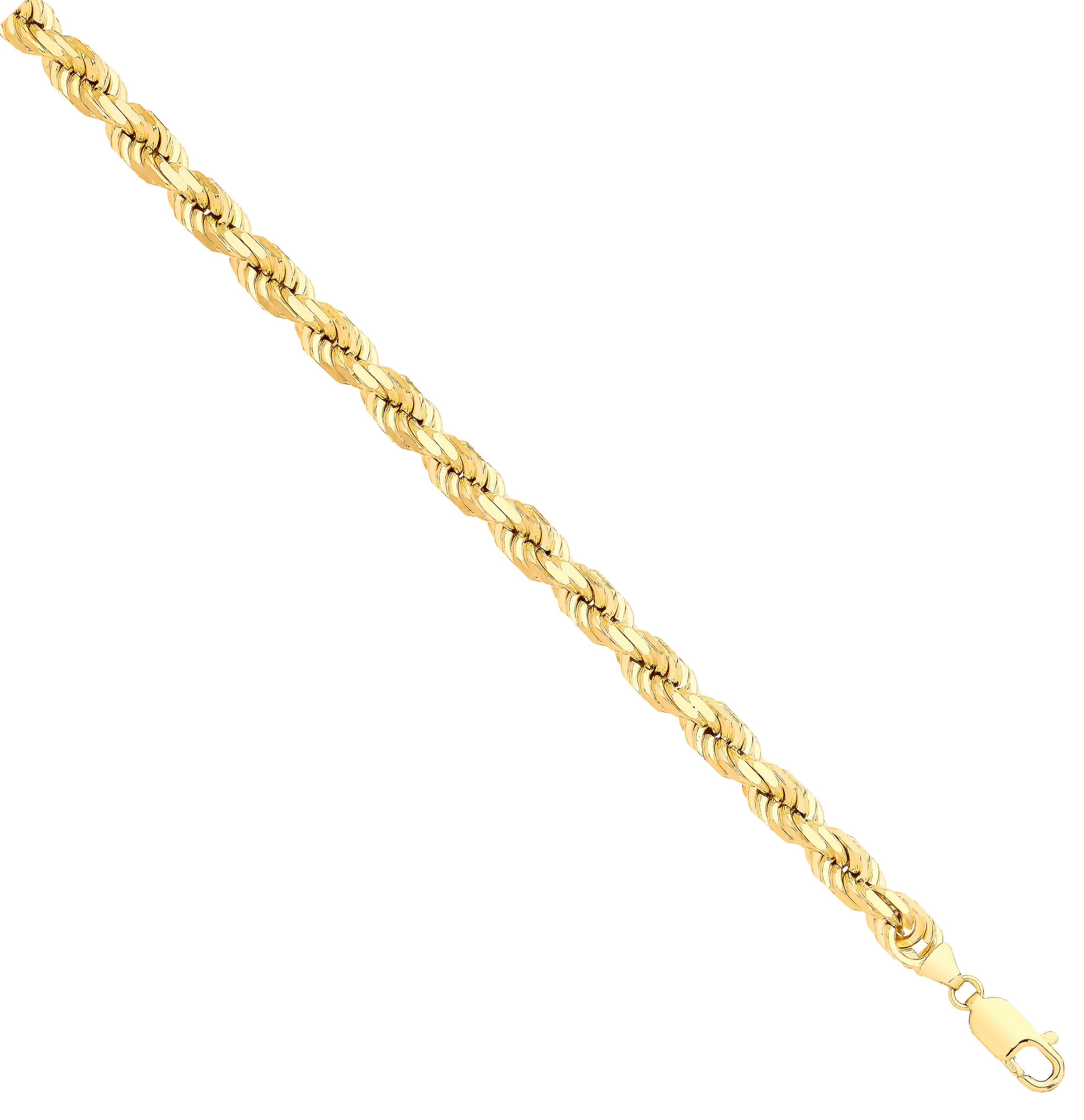 Yellow Gold Solid D/C 7.5mm Rope Chain - 9ct Gold