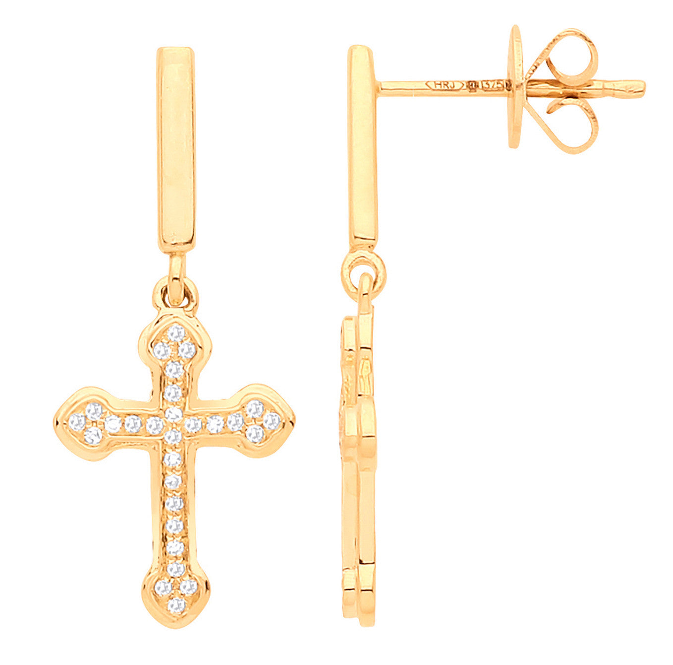 9ct Yellow Gold 0.09ctw Cross earrings - 9ct Gold