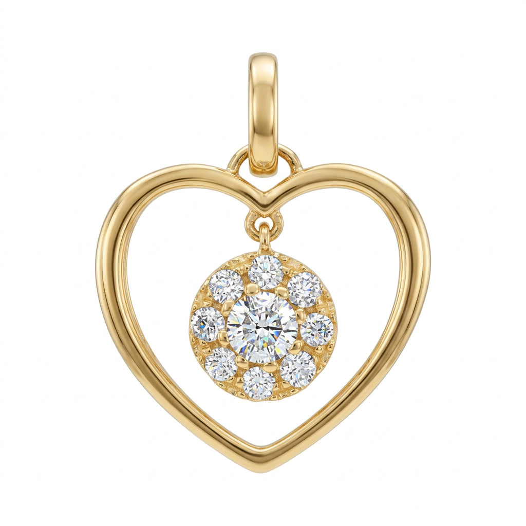 9ct Yellow gold 0.30ct Heard shape drop pendant