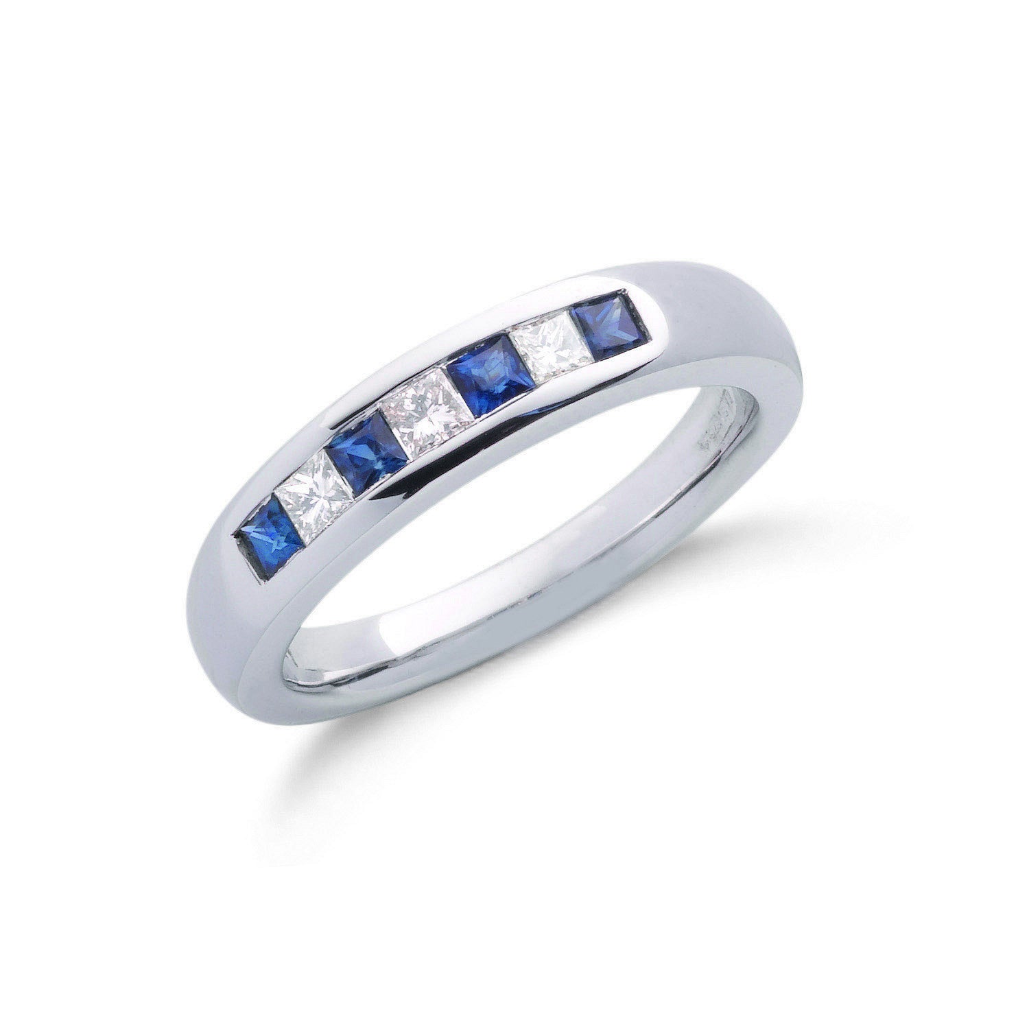 9ct White Gold Princess Cut 0.20ct Diamond & 0.35ct Blue Sapphire Eternity Ring - 9ct Gold