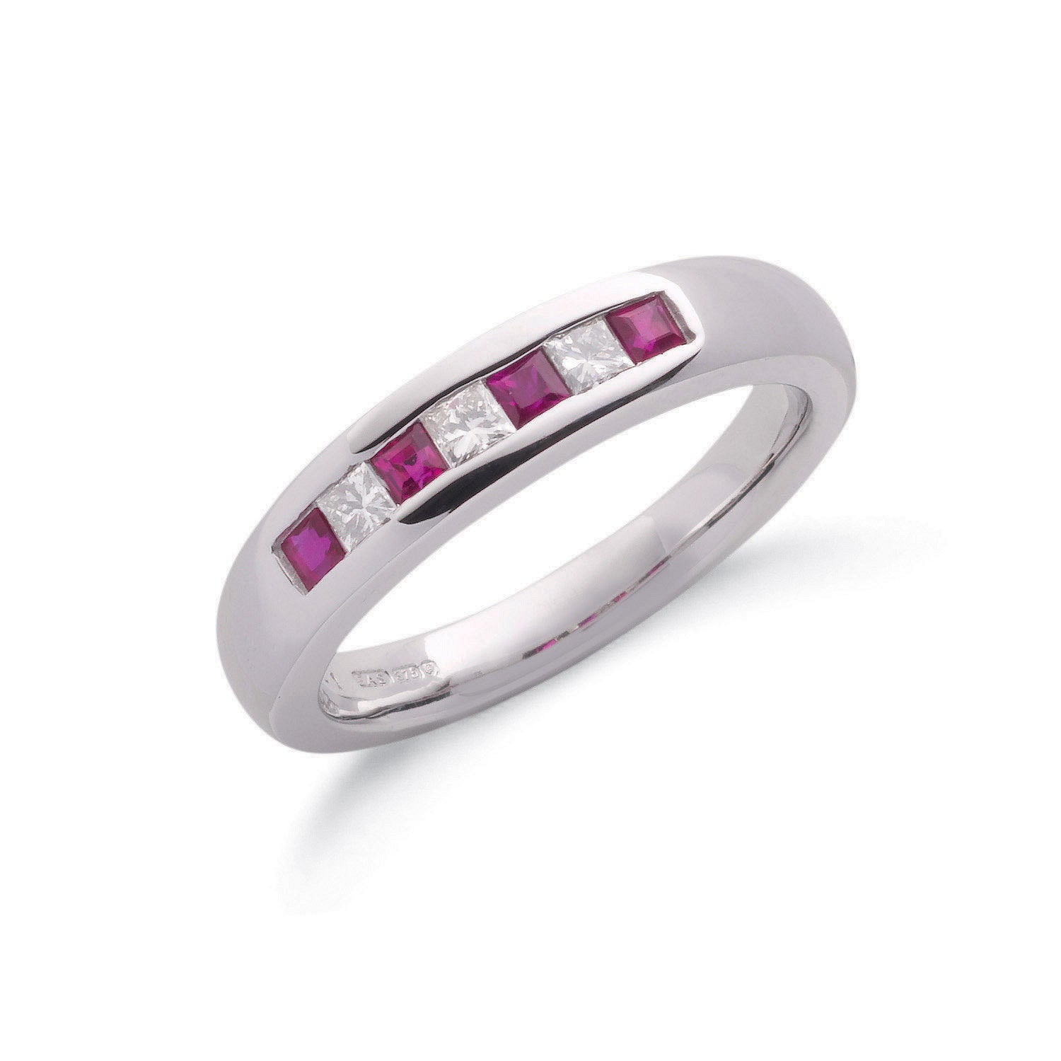 9ct White Gold Princess Cut 0.20ct Diamond & 0.35ct Ruby Eternity Ring - 9ct Gold