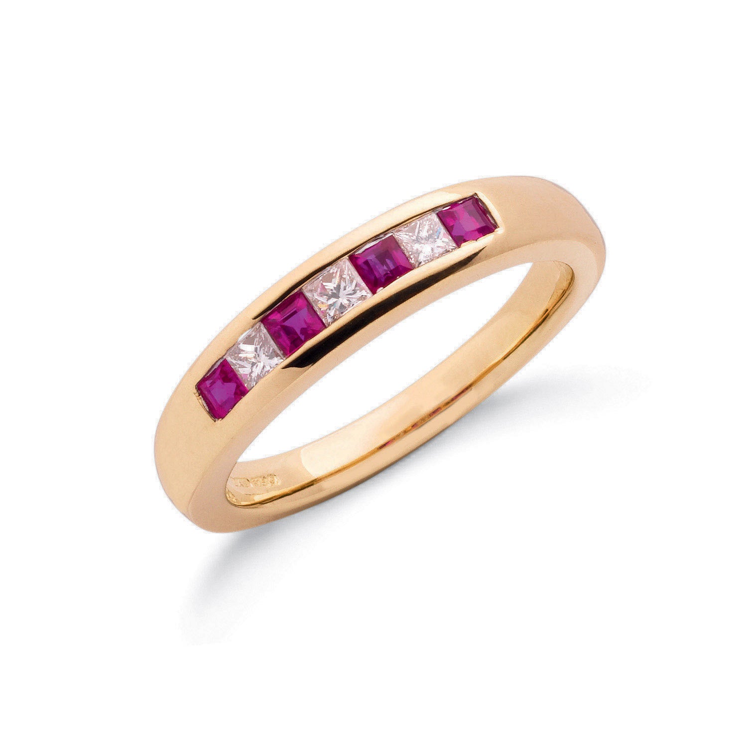9ct Yellow Gold Princess Cut 0.20ct Diamond & 0.35ct Ruby Eternity Ring - 9ct Gold
