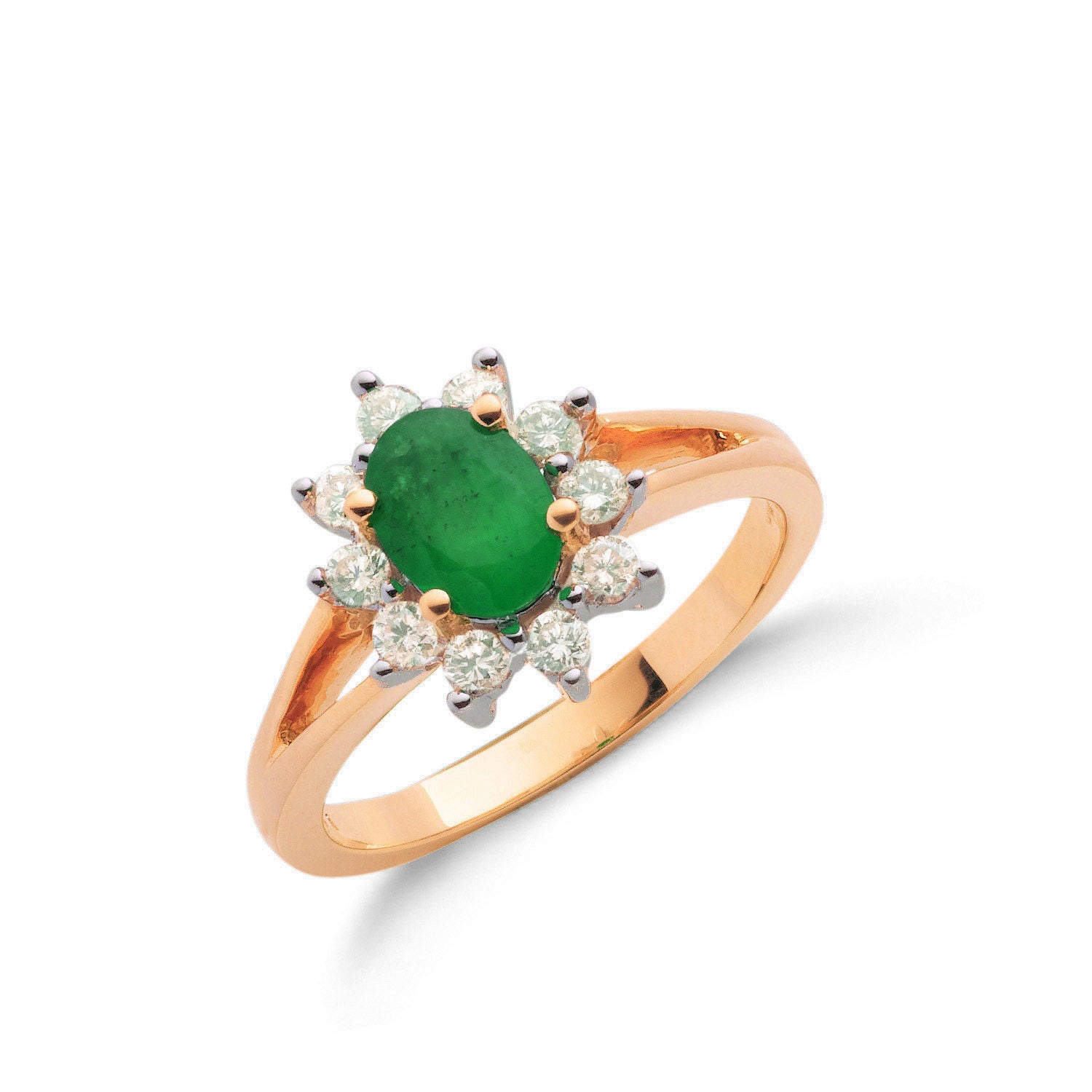9ct Yellow Gold 0.36ct Diamond & 0.79ct Emerald Cluster Ring - 9ct Gold