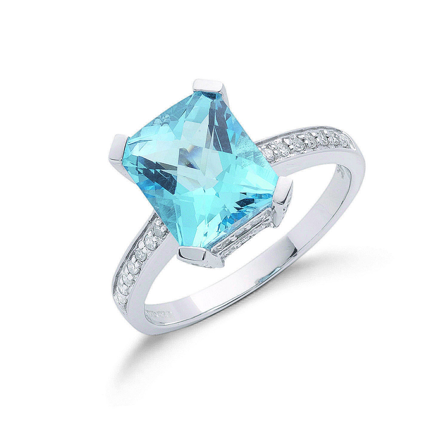 9ct White Gold 0.42ct Diamond & 4.40ct Blue Topaz Ring - 9ct Gold