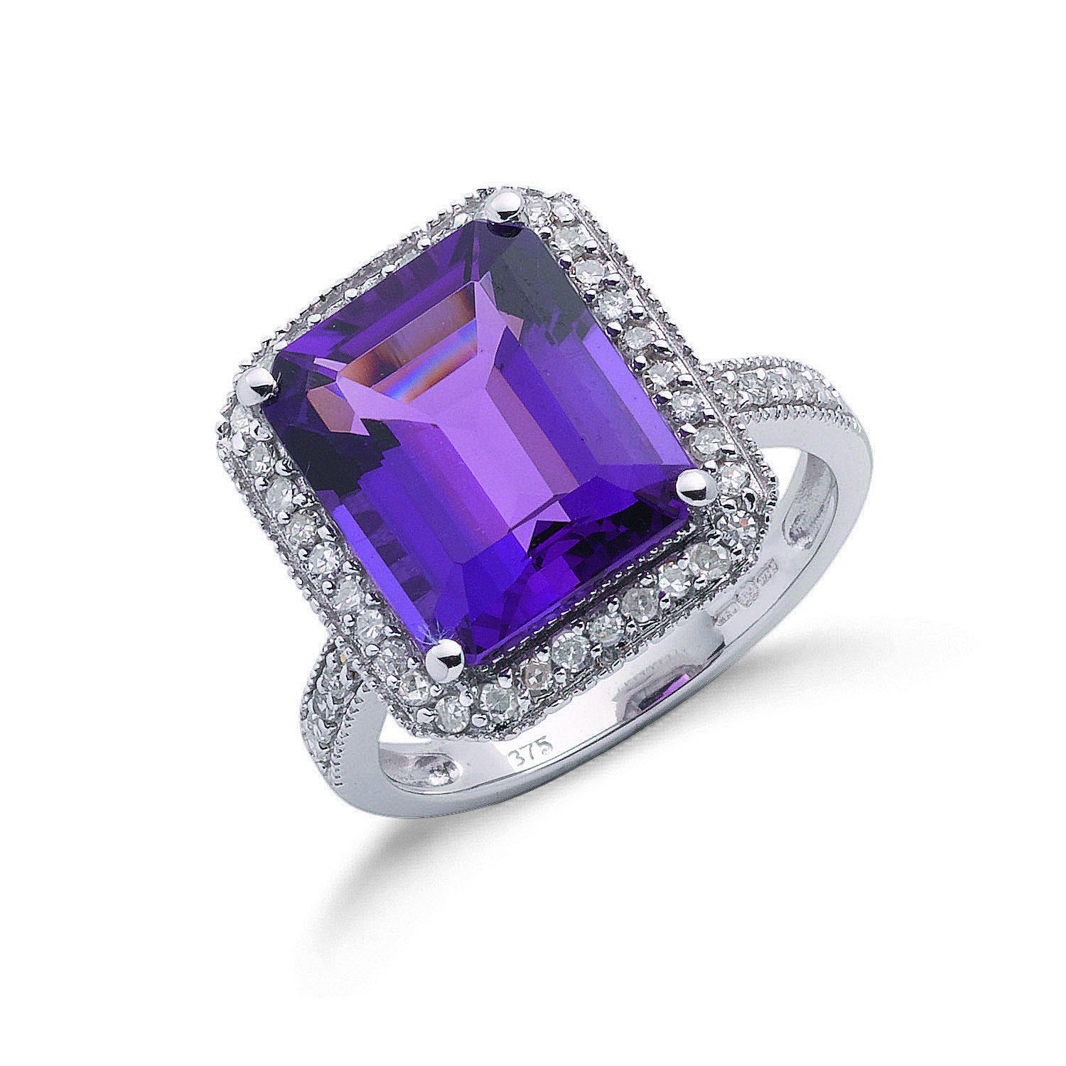 9ct White Gold 0.30ct Diamond & 5.45ct Amethyst Ring - 9ct Gold