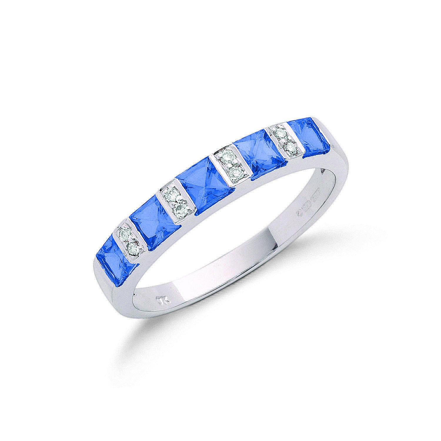 9ct White Gold 0.03ct Diamond & 0.90ct Tanzanite Eternity Ring - 9ct Gold