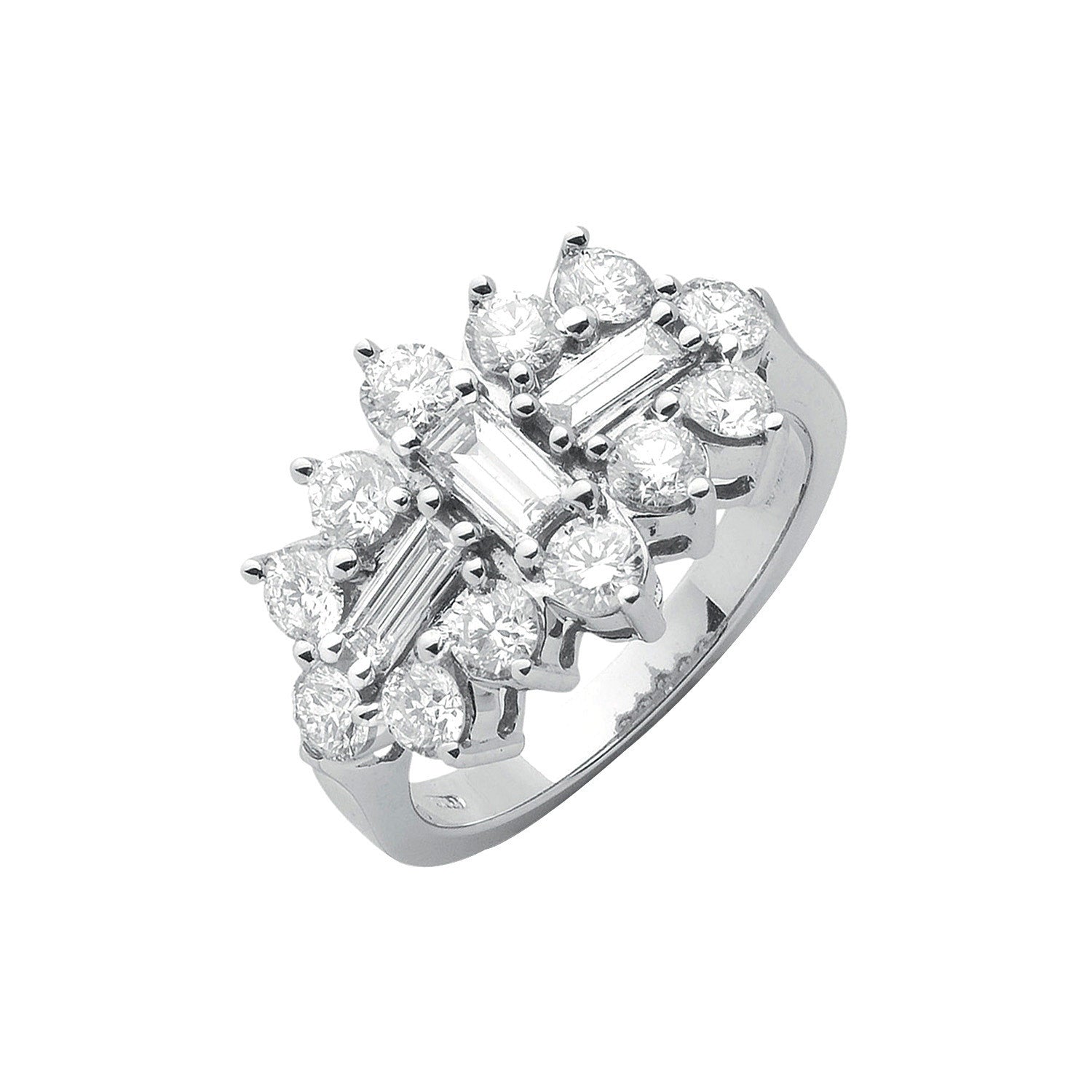 18ct White Gold D.2.00ctw Diamond Boat/Cluster Ring - 18ct Gold