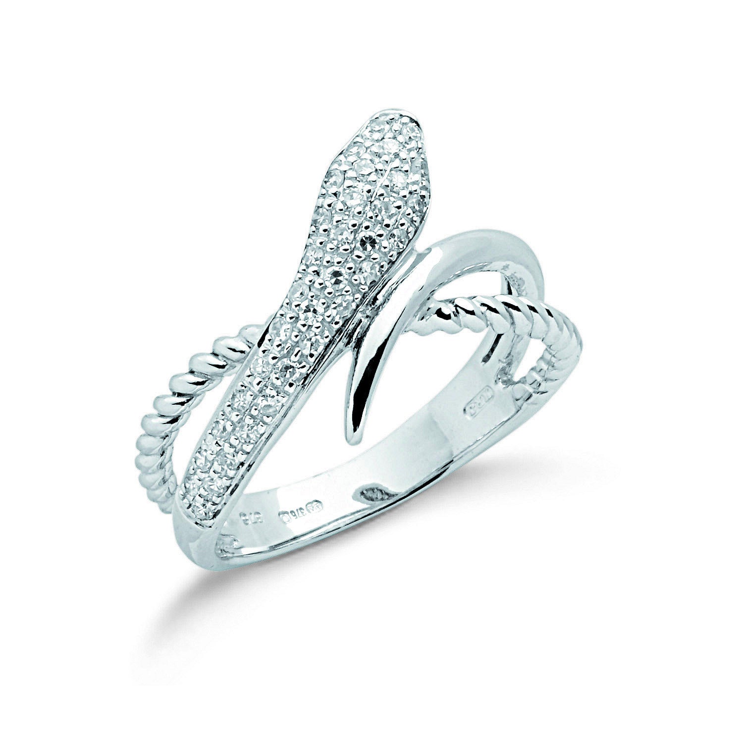 9ct White Gold 0.15ct Diamond Snake Ring - 9ct Gold