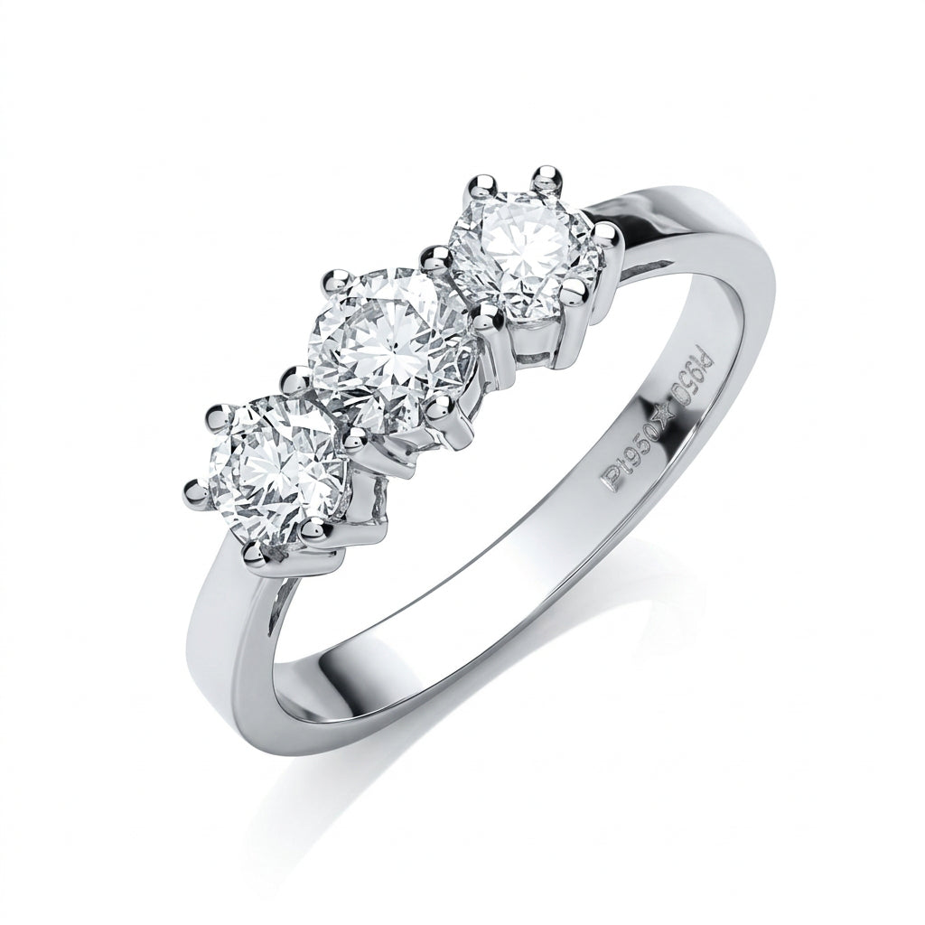 Platinum 1.00ct G/H-Vs Brilliant Cut Diamond Trilogy Ring