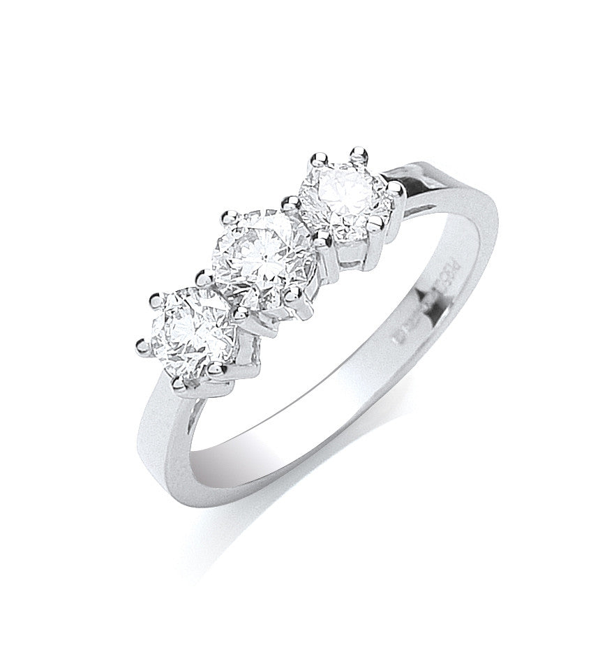 Platinum 1.00ct G/H-Vs Brilliant Cut Diamond Trilogy Ring - Platinum