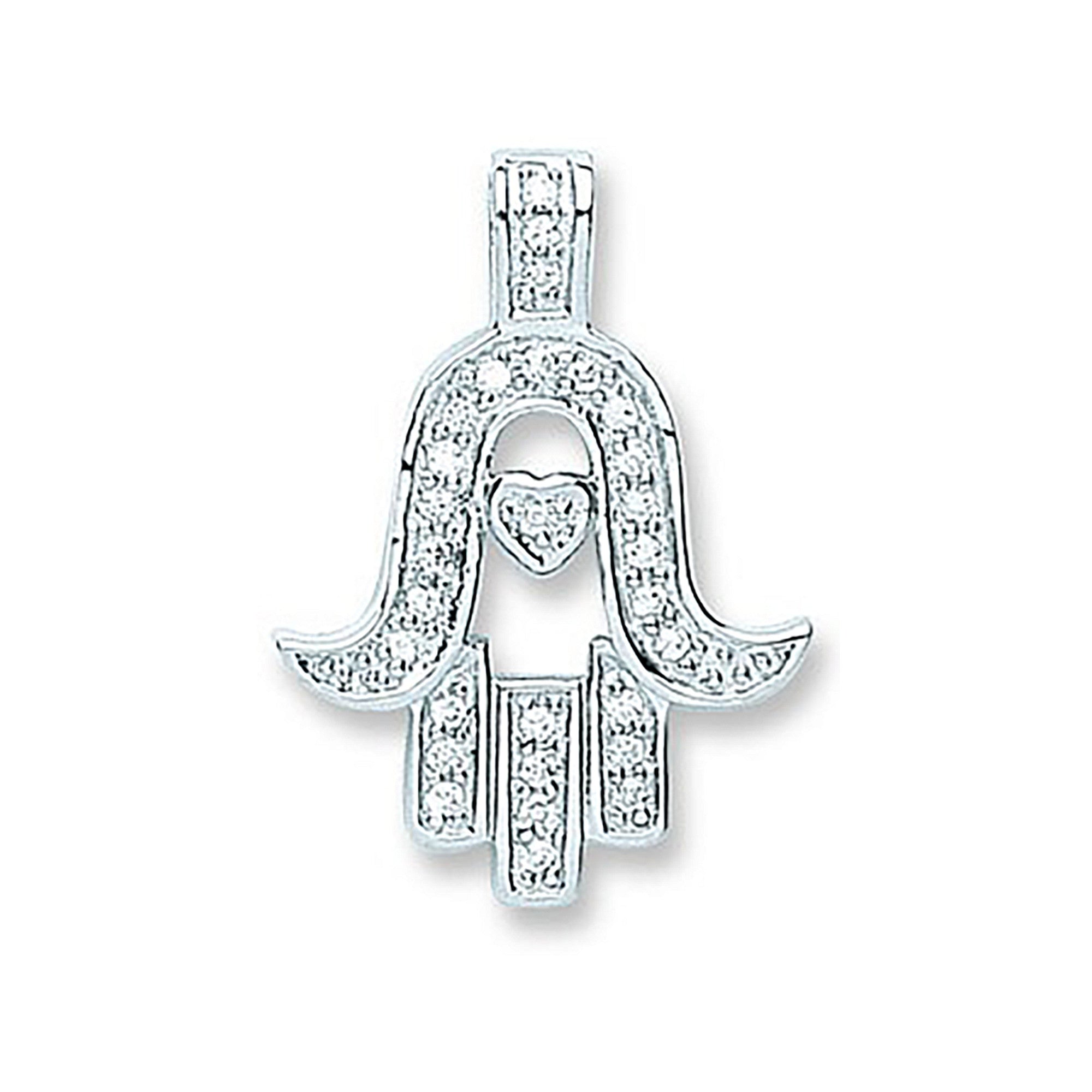 Silver Cubic Zirconia Chamsa Pendant - Silver