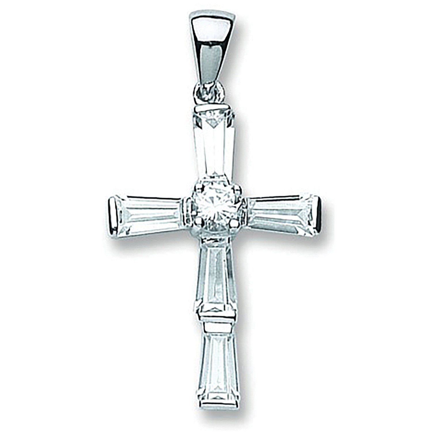 Silver Fancy Cubic Zirconia Cross - Silver