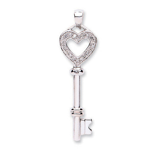 9ct White Gold 0.08ct Diamond Key - 9ct Gold