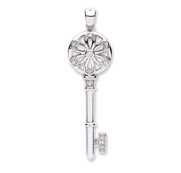 9ct White Gold 0.11ct Diamond Key - 9ct Gold