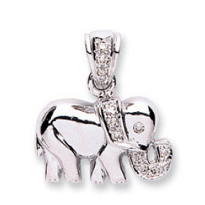 9ct White Gold 0.07ct Diamond Elephant Pendant - 9ct Gold