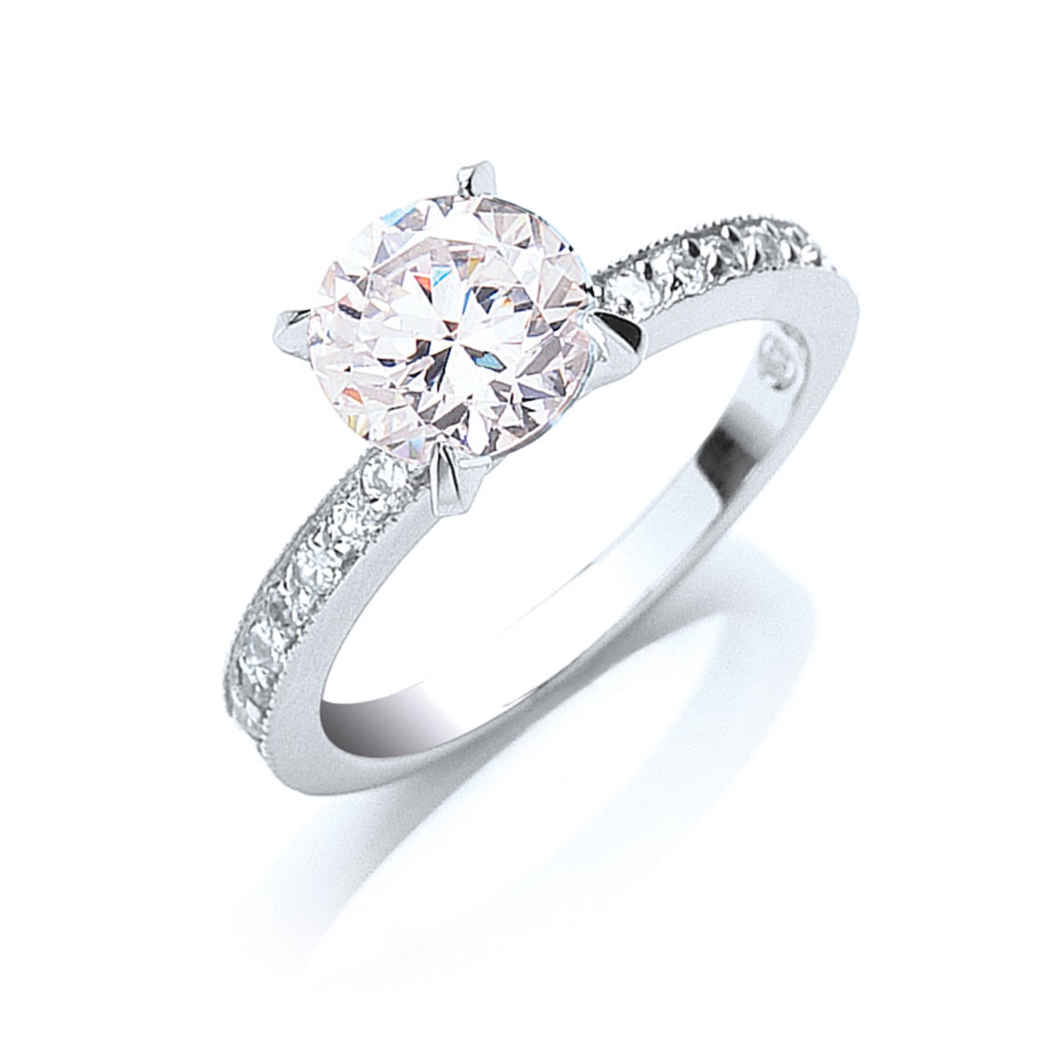 Silver Claw Set Cubic Zirconia Solitaire Ring - Silver
