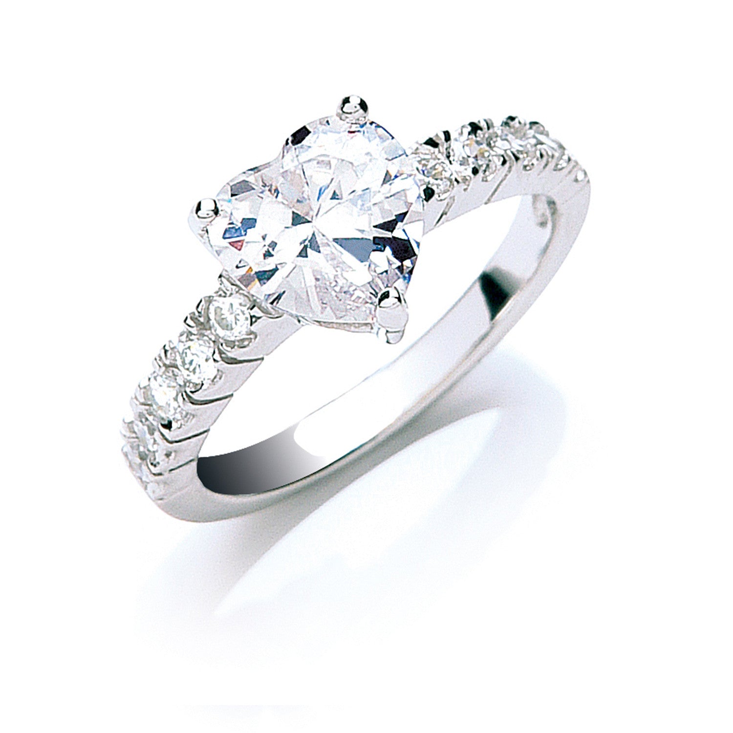 Silver Claw Set Heart Cubic Zirconia Solitaire Ring - Silver