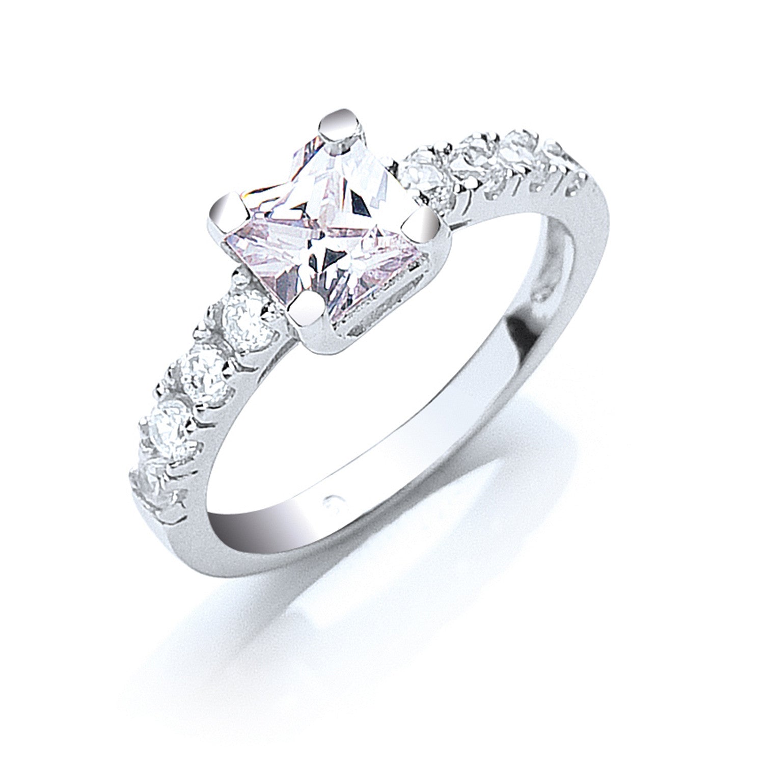 Silver Claw Set Princess Cut Cubic Zirconia Solitaire Ring - Silver