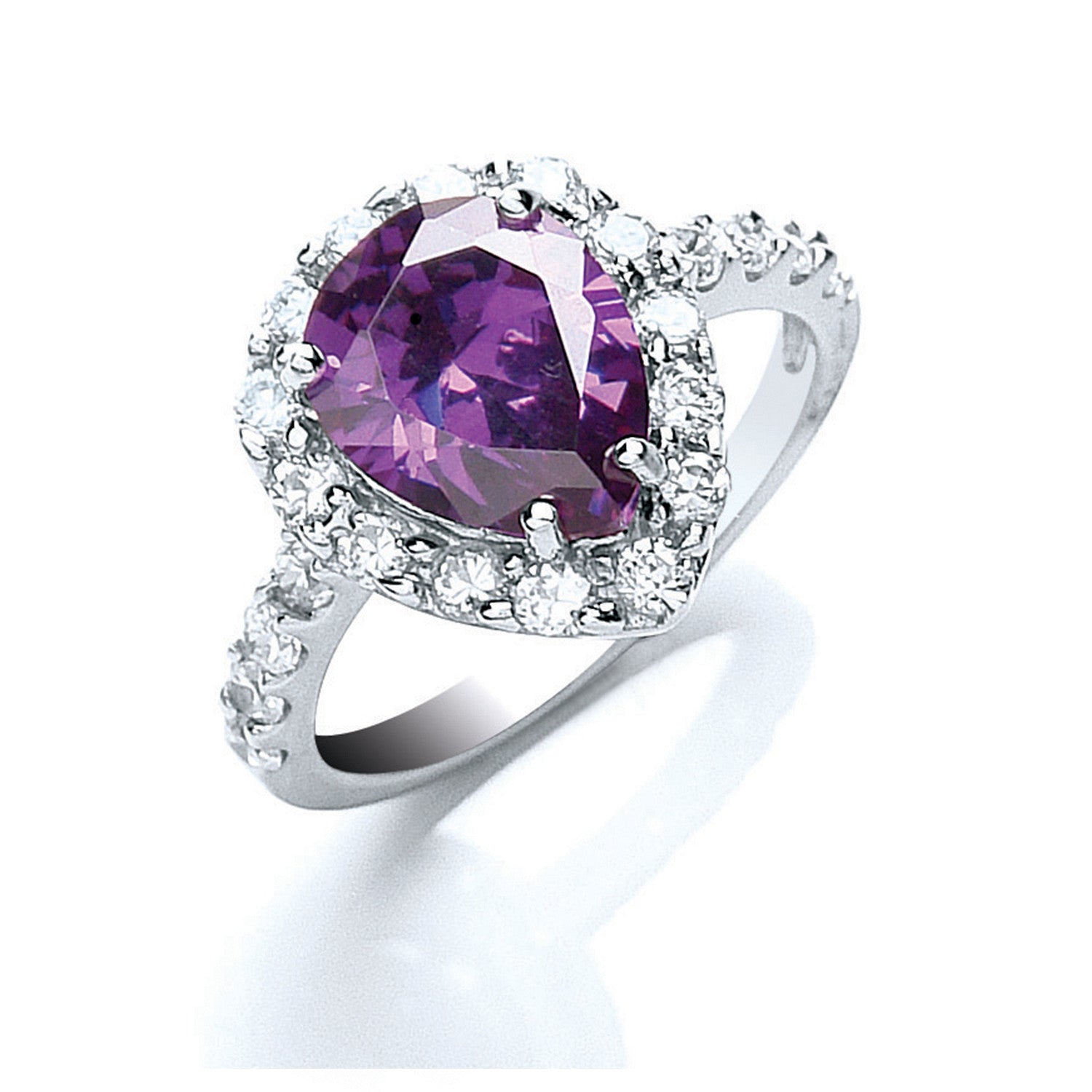 Silver Purple & White Pear Cut Cubic Zirconia Ring - Silver